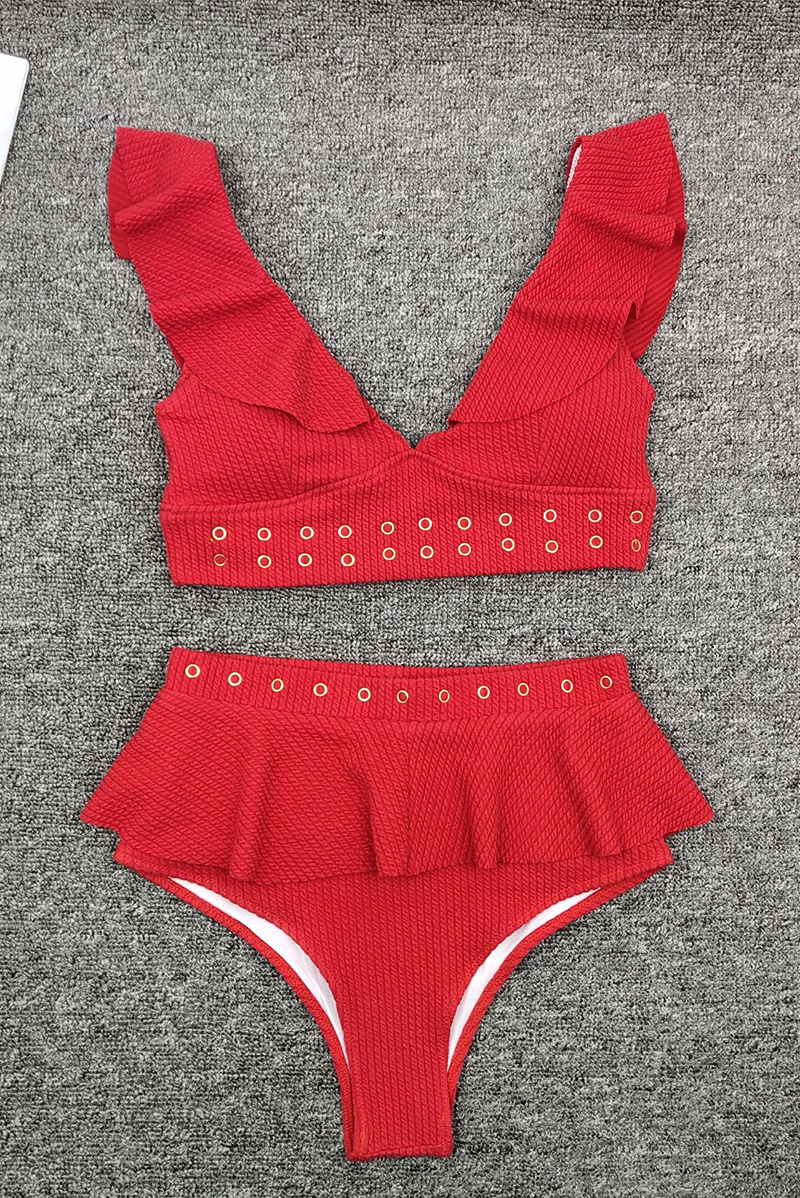 Sexy Embroidery Split Joint Flounce Swimwears