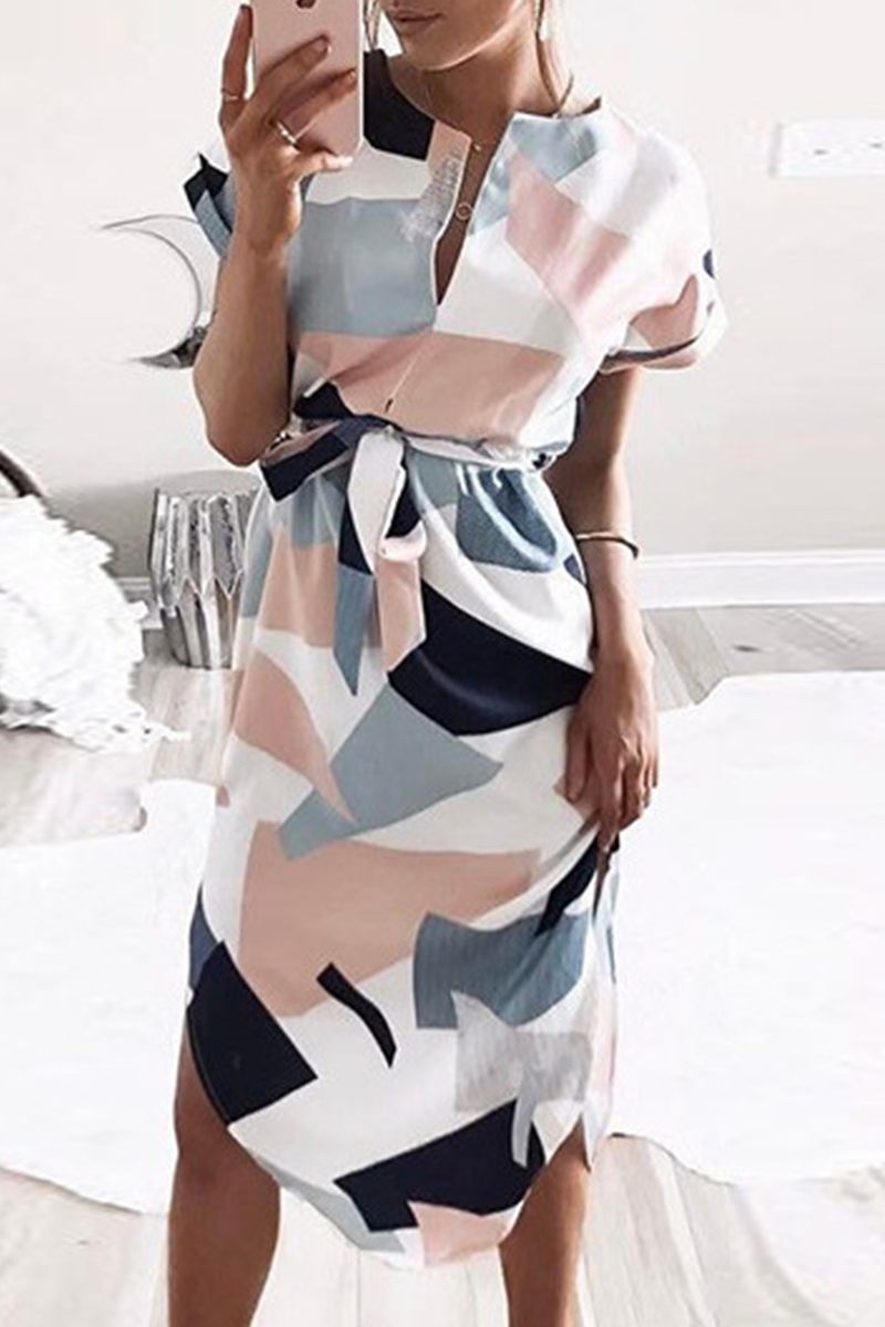 Casual Print Patchwork Irregular Dress Dresses(7 Colors)