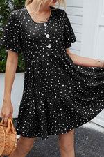 Fashion Casual Dot Split Joint O Neck A Line Dresses