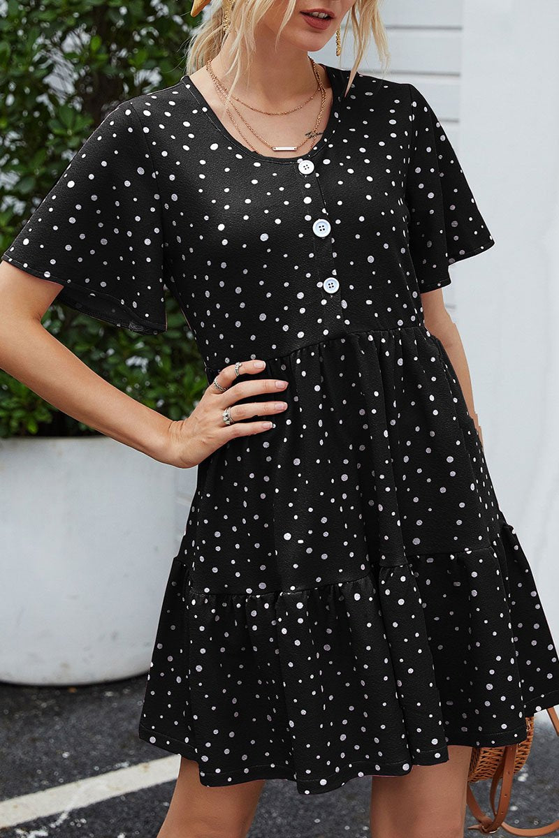 Fashion Casual Dot Split Joint O Neck A Line Dresses