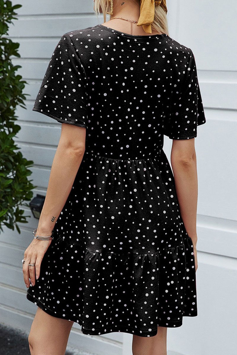 Fashion Casual Dot Split Joint O Neck A Line Dresses