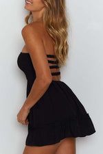 Simplicity Solid Backless Strapless A Line Mini Dresses