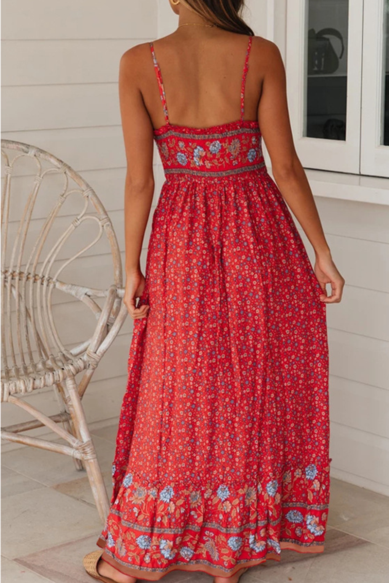 Bohemian Floral Split Joint V Neck Princess Dresses(3 colors)