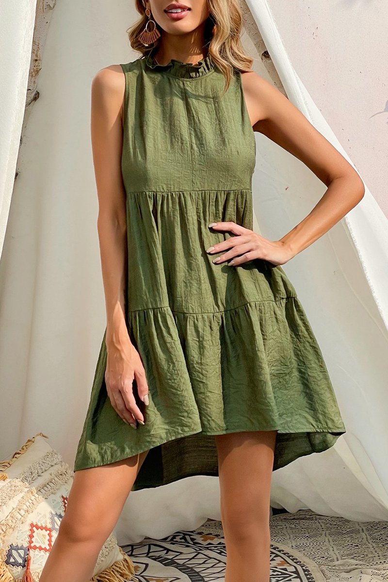 Casual Solid Split Joint Stringy Selvedge O Neck A Line Dresses