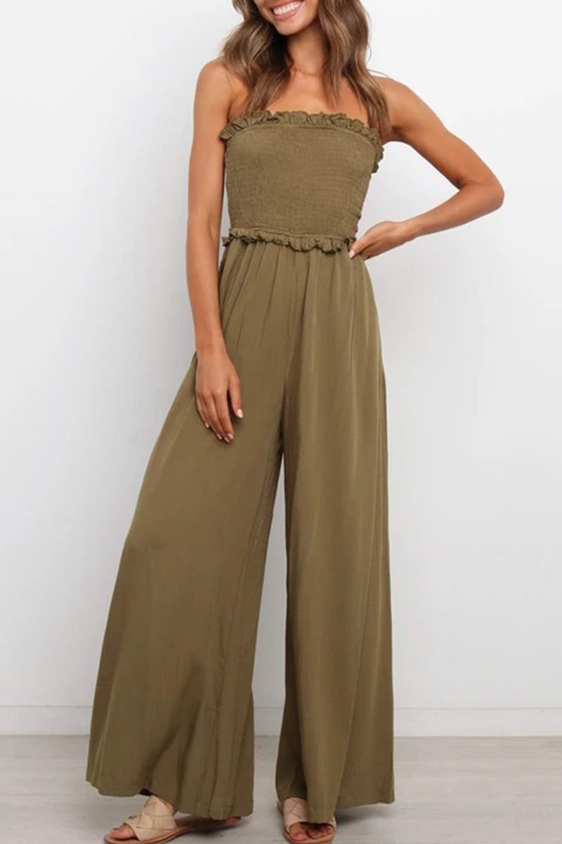 Fashion Casual Solid Split Joint Strapless Loose Jumpsuits