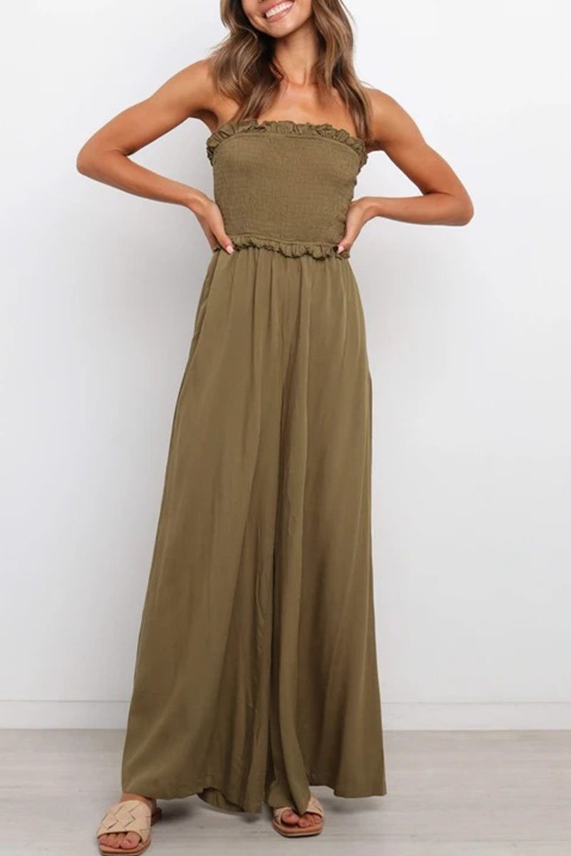 Fashion Casual Solid Split Joint Strapless Loose Jumpsuits