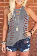 Casual Print Bandage O Neck Tops