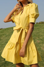 Fashion Casual Solid Split Joint Turndown Collar A Line Dresses