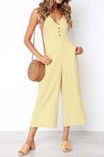 Fashion Casual Striped Split Joint V Neck Loose Jumpsuits