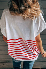 Fashion Casual Striped Split Joint V Neck T-Shirts