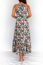 Elegant Floral Split Joint Halter Waist Skirt Dresses