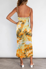 Elegant Print Split Joint Slit Strapless Sling Dress Dresses