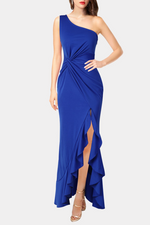 Elegant Solid Flounce Slit One Shoulder Evening Dress Dresses(6 Colors)