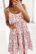 Fashion Sweet Print Split Joint Spaghetti Strap A Line Dresses