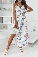 Elegant Floral Frenulum Slit V Neck Dresses