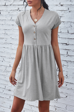 Casual Solid Buckle V Neck A Line Dresses