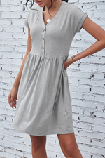 Casual Solid Buckle V Neck A Line Dresses