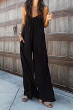 Fashion Living Solid Patchwork Spaghetti Strap Loose Jumpsuits