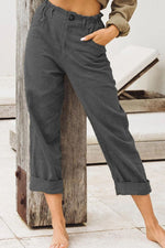 Casual Solid Straight High Waist Bottoms(4 Colors)
