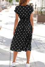 Elegant Dot Frenulum Buckle O Neck A Line Dresses