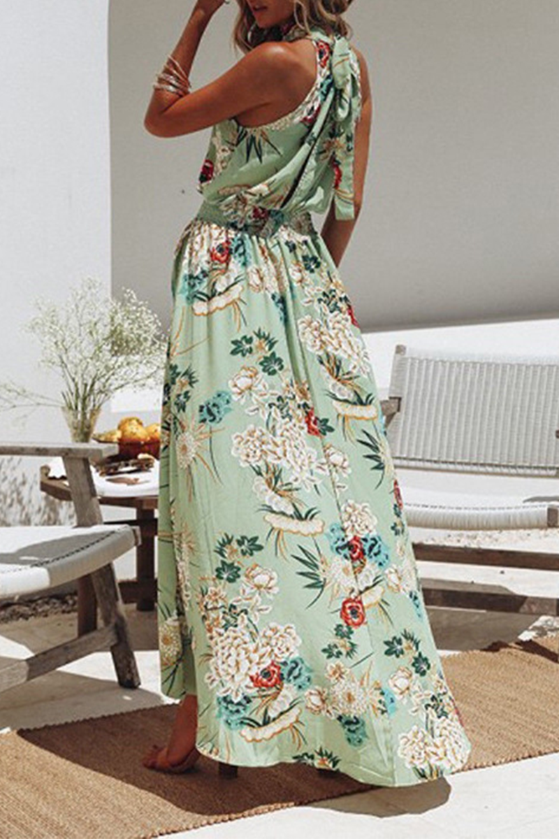 Elegant Floral Hollowed Out Halter Irregular Dresses