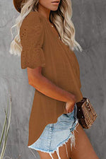 Fashion Casual Solid Split Joint V Neck Tops