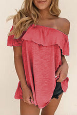 Fashion Casual Solid Split Joint Off the Shoulder T-Shirts
