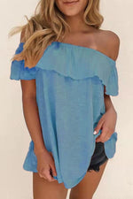 Fashion Casual Solid Split Joint Off the Shoulder T-Shirts