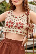Fashion Casual Patchwork Hollowed Out O Neck Tops