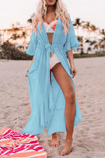Vacation Solid Frenulum Flounce Swimwears Cover Up
