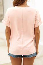 Fashion Casual Solid Split Joint V Neck T-Shirts