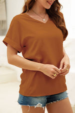 Fashion Casual Solid Split Joint V Neck T-Shirts