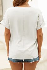 Fashion Casual Solid Split Joint V Neck T-Shirts