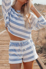 Fashion Casual Striped Split Joint O Neck Long Sleeve Two Pieces