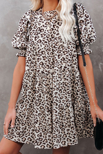Elegant Leopard Strap Design O Neck Dresses