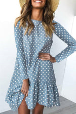 Fashion Sweet Polka Dot Split Joint O Neck Irregular Dresses