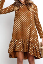 Fashion Sweet Polka Dot Split Joint O Neck Irregular Dresses