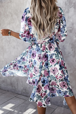 Fashion Elegant Floral Buckle With Belt V Neck Irregular Dress Dresses