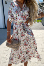 Fashion Street Print Split Joint V Neck A Line Dresses