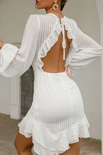 Fashion Elegant Striped Frenulum Backless V Neck Dresses