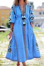Fashion Casual Print Split Joint V Neck A Line Dresses