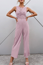 Fashion Elegant Solid Backless Strap Design O Neck Jumpsuits