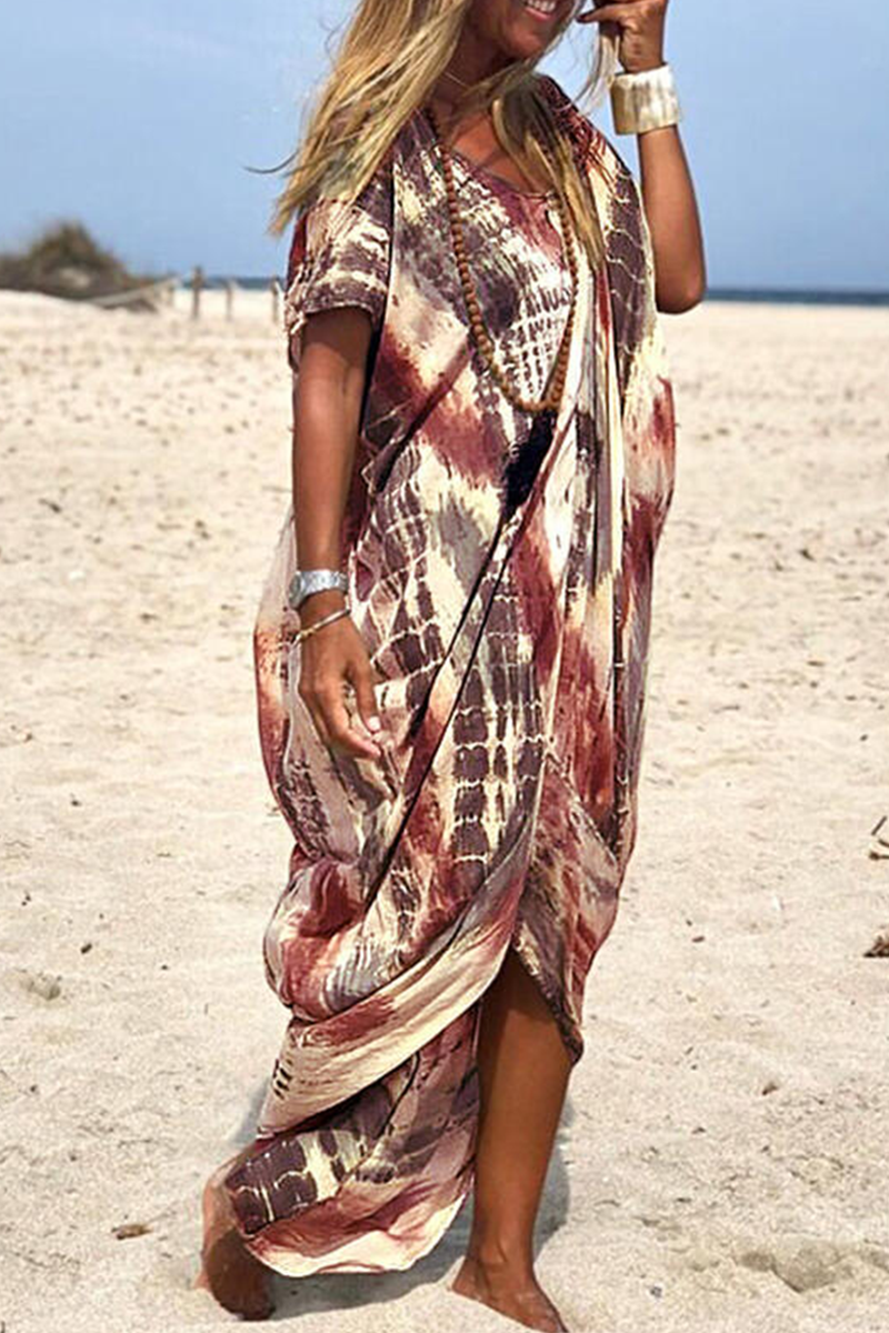 Casual  Vacation Tie Dye O Neck Dresses