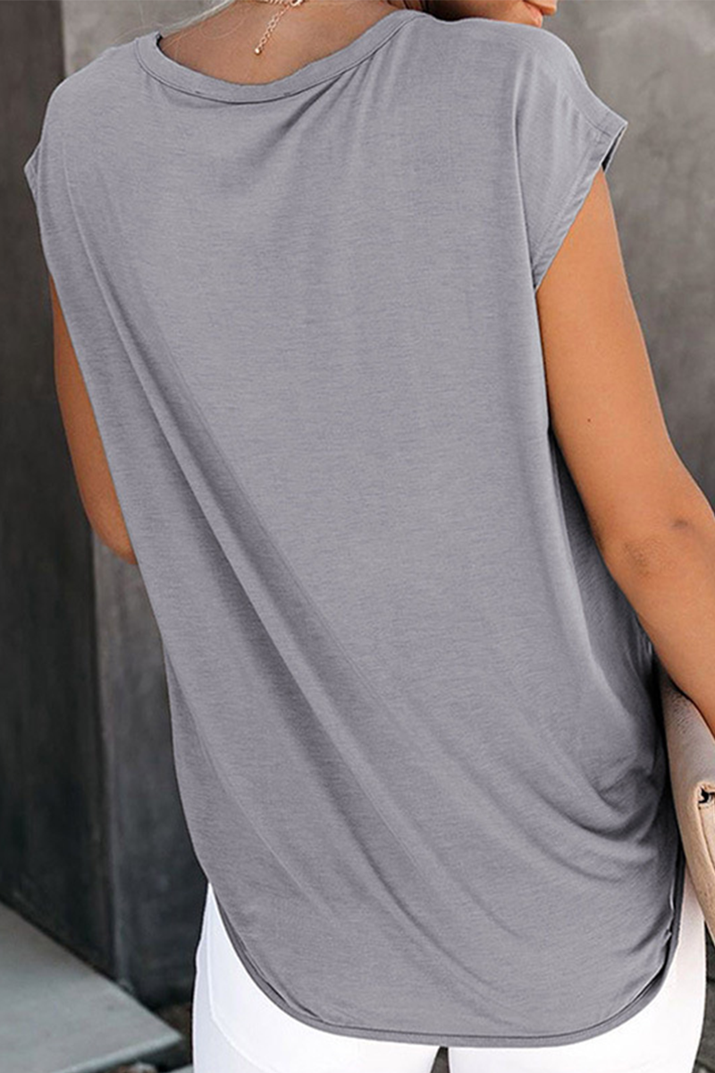 Casual Solid Ripped O Neck T-Shirts