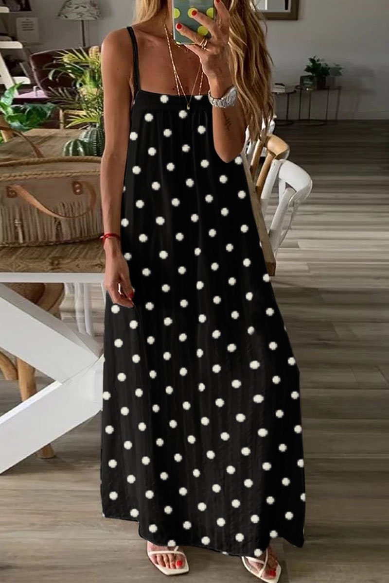 Fashion Casual Polka Dot Split Joint Spaghetti Strap A Line Dresses