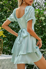 Fashion Elegant Solid Split Joint Fold V Neck A Line Dresses