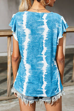 Fashion Casual Tie Dye Split Joint V Neck T-Shirts