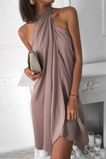 Fashion Elegant Solid Split Joint Halter Irregular Dress Dresses(8 colors)