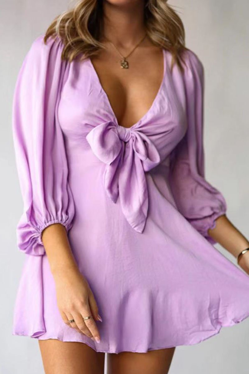 Fashion Sweet Solid Split Joint V Neck A Line Dresses