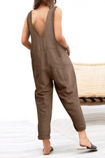 Casual Solid Split Joint Pocket Loose Jumpsuits